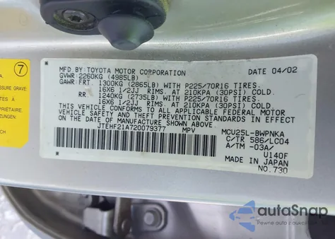 2002 Toyota Highlander Limited из США, поврежденный, VIN JTEHF21A720079377